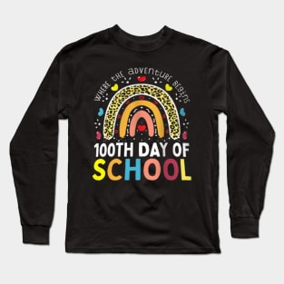 100Th Day Of School Teacher 100 Days Smarter Leopard Rainbow Long Sleeve T-Shirt